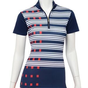 EP Pro Womens Short Sleeve Exploded Dash Stripe Print Zip Mock Golf Polo Top Lar